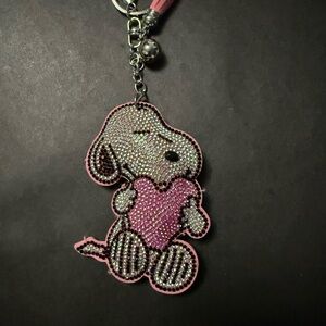 Rhinestone Pink Dog Charm Keychain with Heart